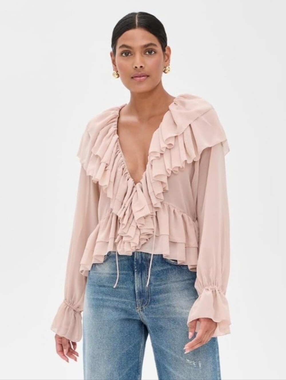 Torn by Ronny Kobo Dusty Pink Ruffle Blouse